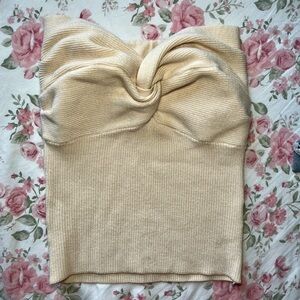 Cream Knitted Twist-Front Top